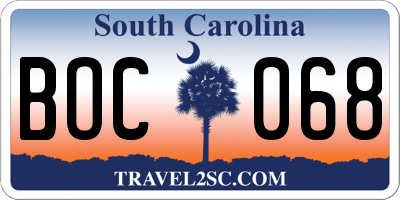 SC license plate BOC068