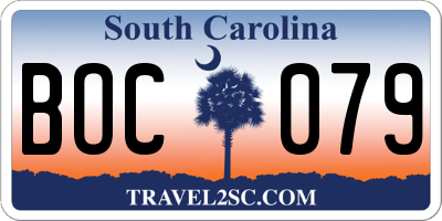SC license plate BOC079