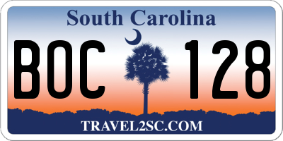 SC license plate BOC128