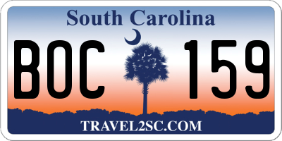 SC license plate BOC159