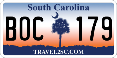 SC license plate BOC179