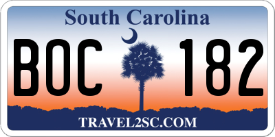 SC license plate BOC182