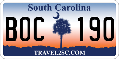 SC license plate BOC190