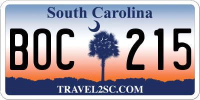 SC license plate BOC215