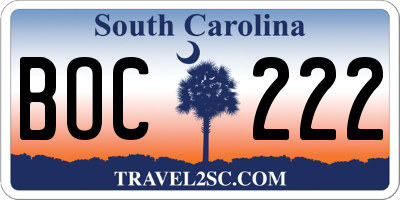 SC license plate BOC222