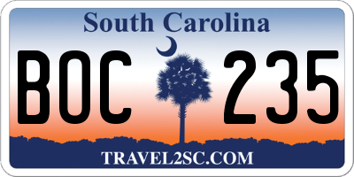 SC license plate BOC235