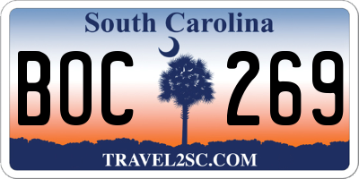 SC license plate BOC269