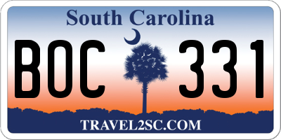 SC license plate BOC331