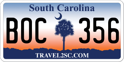 SC license plate BOC356