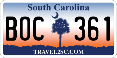 SC license plate BOC361