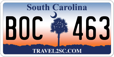 SC license plate BOC463