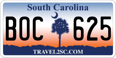 SC license plate BOC625