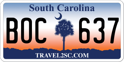 SC license plate BOC637