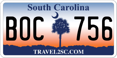 SC license plate BOC756