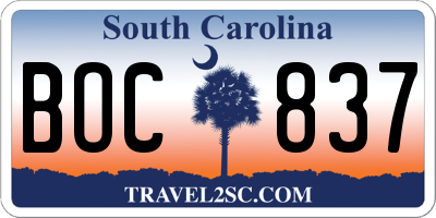 SC license plate BOC837