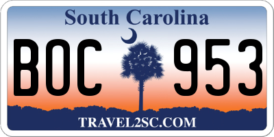 SC license plate BOC953