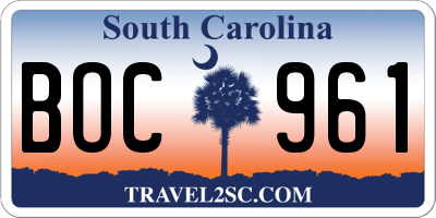 SC license plate BOC961