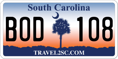 SC license plate BOD108