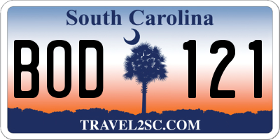 SC license plate BOD121