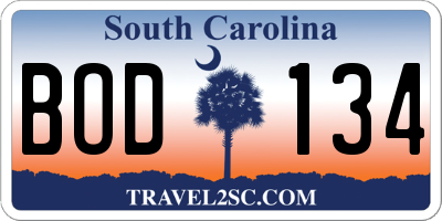 SC license plate BOD134