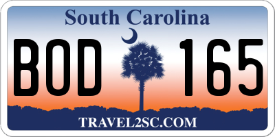 SC license plate BOD165
