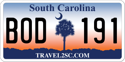 SC license plate BOD191