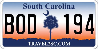 SC license plate BOD194