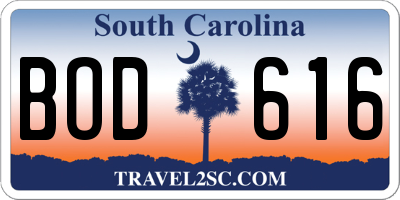 SC license plate BOD616