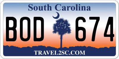 SC license plate BOD674