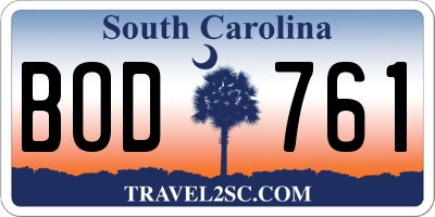 SC license plate BOD761