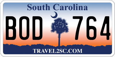 SC license plate BOD764