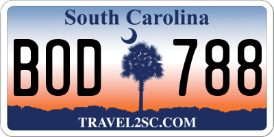 SC license plate BOD788