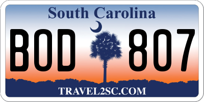 SC license plate BOD807