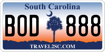SC license plate BOD888