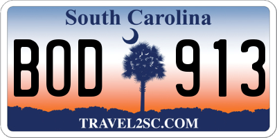 SC license plate BOD913
