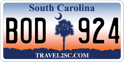 SC license plate BOD924
