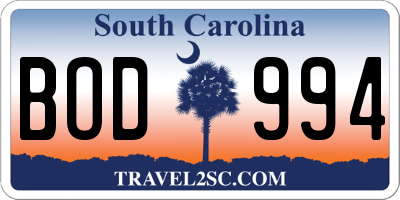 SC license plate BOD994