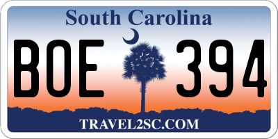 SC license plate BOE394