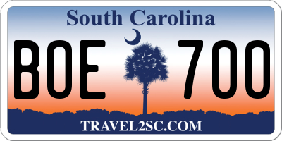 SC license plate BOE700
