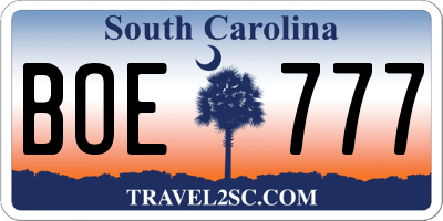 SC license plate BOE777