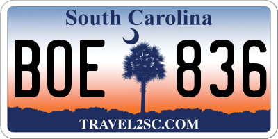 SC license plate BOE836