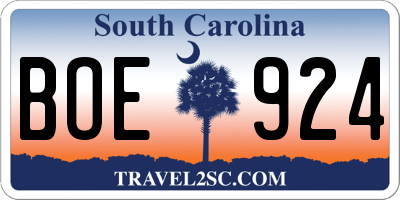 SC license plate BOE924
