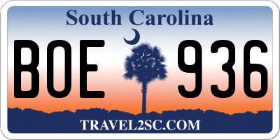 SC license plate BOE936