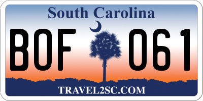 SC license plate BOF061