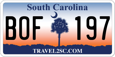SC license plate BOF197