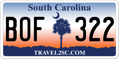 SC license plate BOF322
