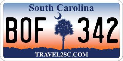SC license plate BOF342