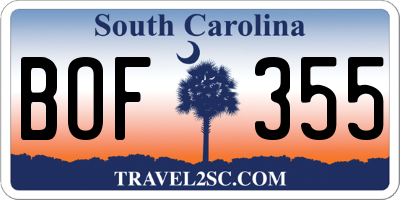 SC license plate BOF355