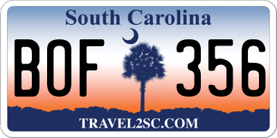 SC license plate BOF356