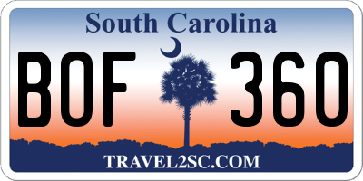 SC license plate BOF360